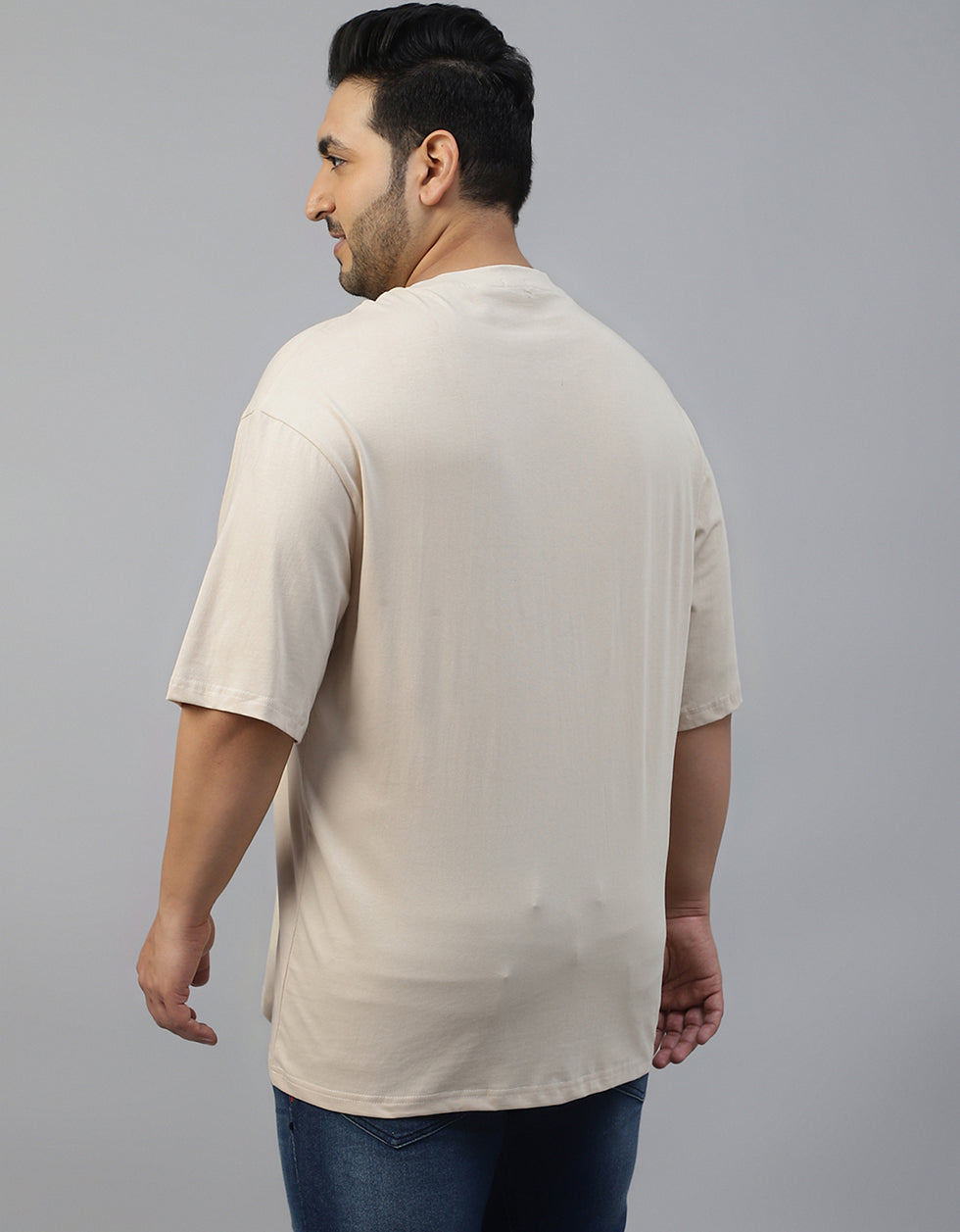 Veirdo Original Beige Graphic Printed Plus Size T-shirt