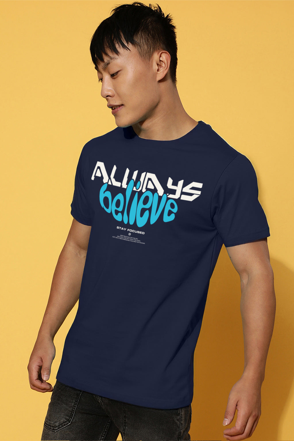 Always Believe Navy Regular Fit Printed T-shirt