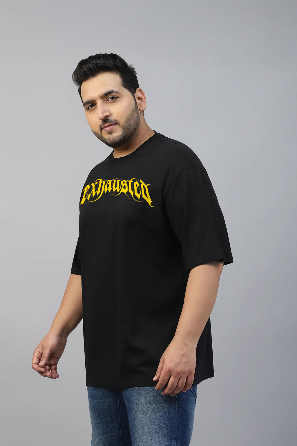 Exhausted Black Graphic Printed Plus Size T-shirt