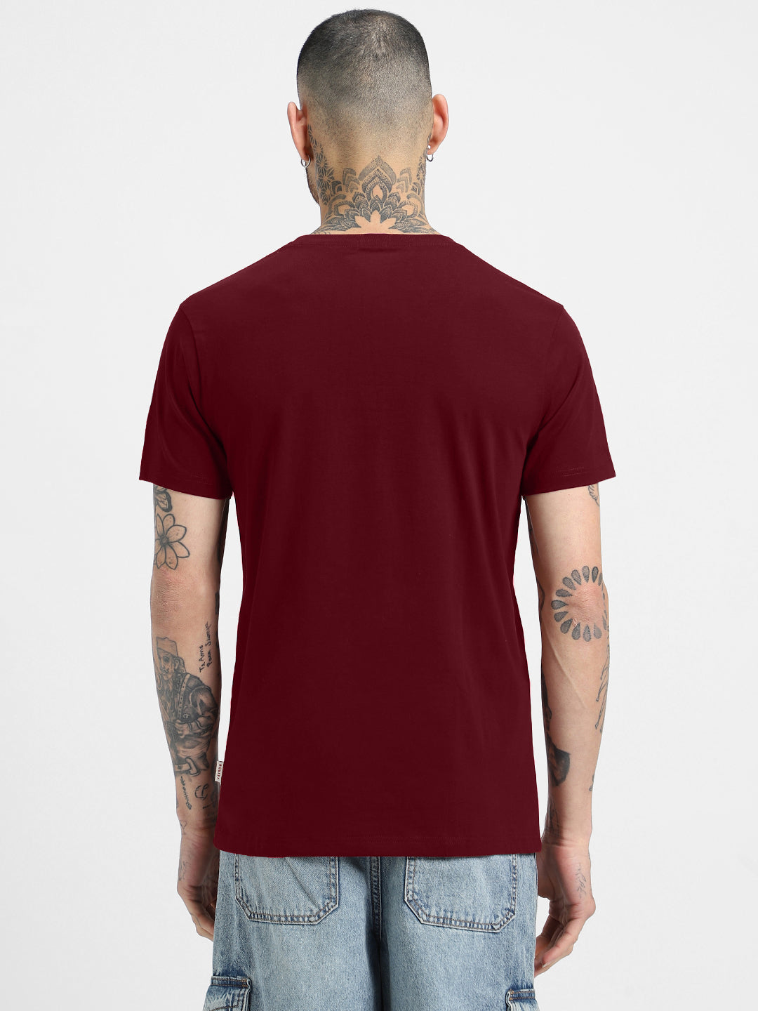 Maroon Plain Regular Fit T-shirt