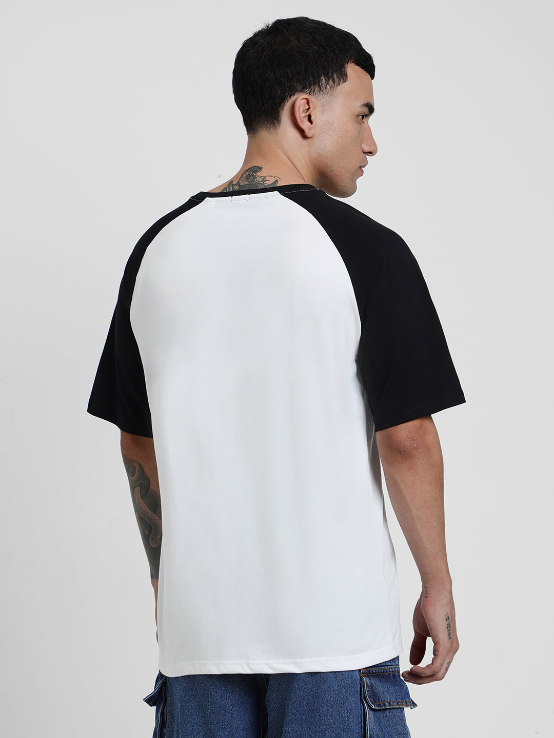 White-Black Raglan Oversized Typography Printed T-shirt