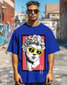 INTENSE FEELINGS Blue Oversized Front Graphic Printed T-shirt