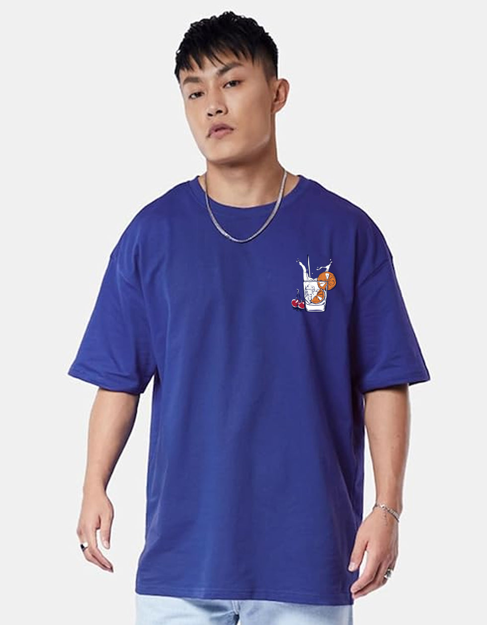 GLASS OF MILK Blue Oversized Back Printed T-shirt