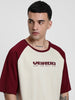 Swanwhite-Maroon Raglan Oversized Typography Printed T-shirt