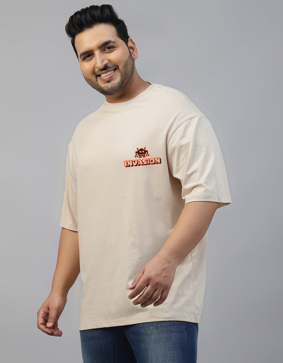 Invasion Swan White Back Printed Plus Size T-shirt
