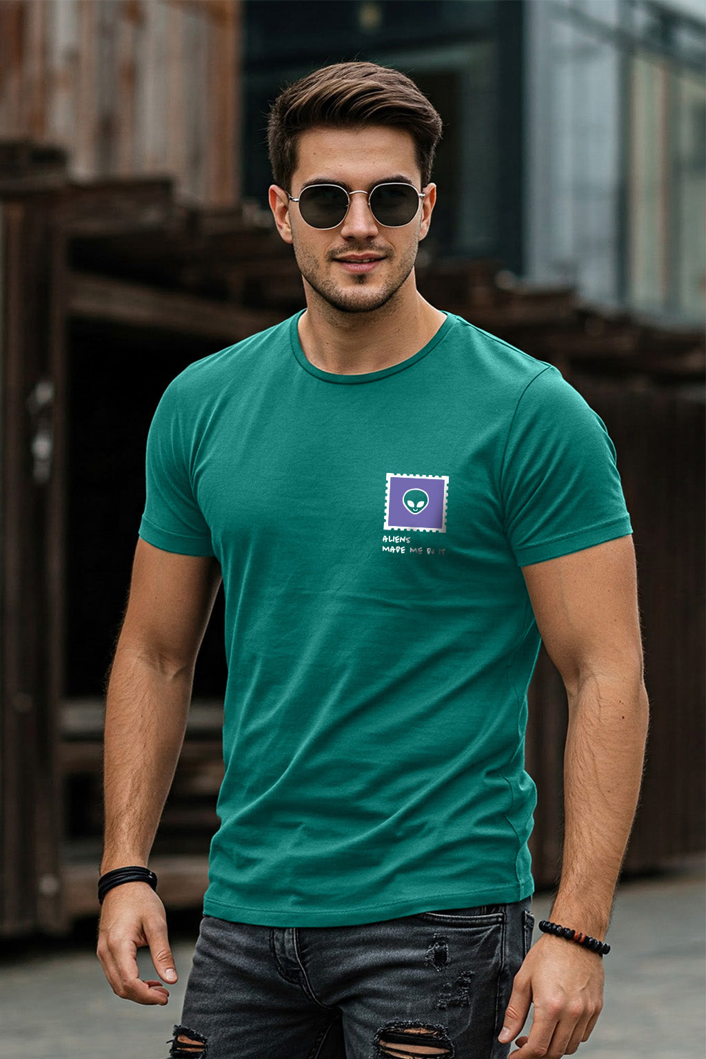 Aliens Green Regular Fit Printed T-shirt