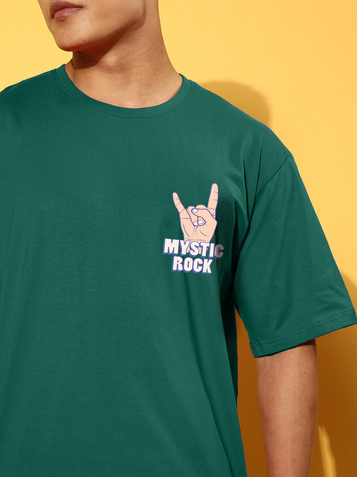 MYSTIC ROCK Green Oversized Back Graphic Printed T-shirt