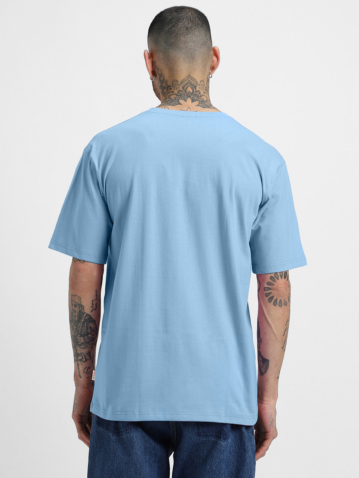SPACE CAPSULE Blue Oversized Front Graphic Printed T-shirt