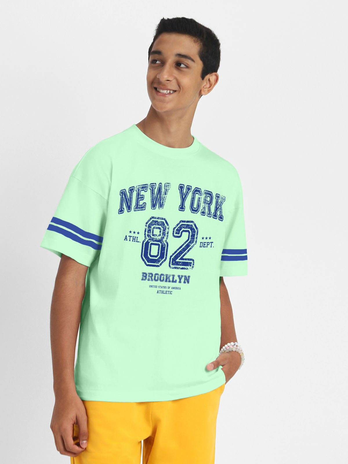 New York Mint Green Oversized Graphic Printed Boys T-shirt