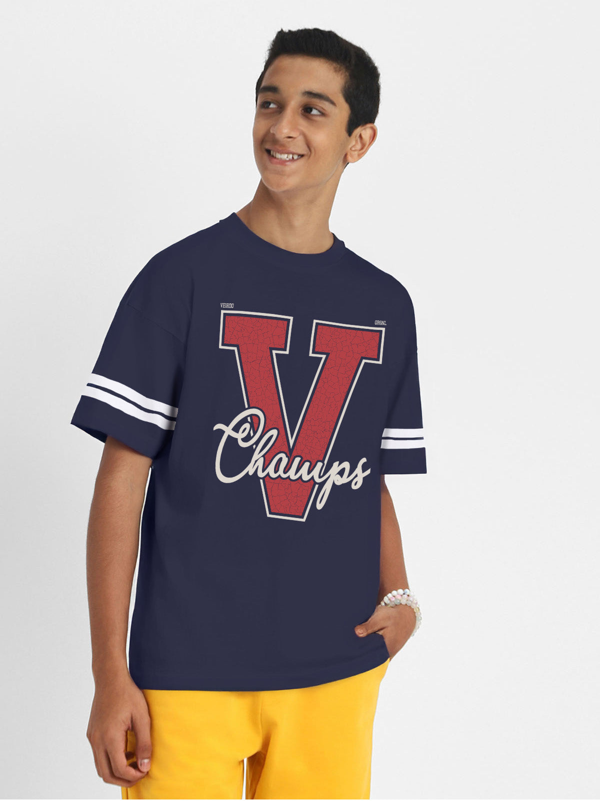 Champs Navy Oversized Graphic Printed Boys T-shirt