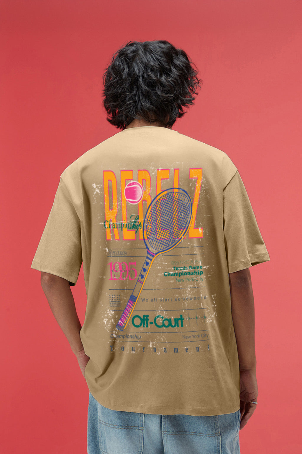 Rebelz Beige Oversized Graphic Printed Exclusive T-shirt