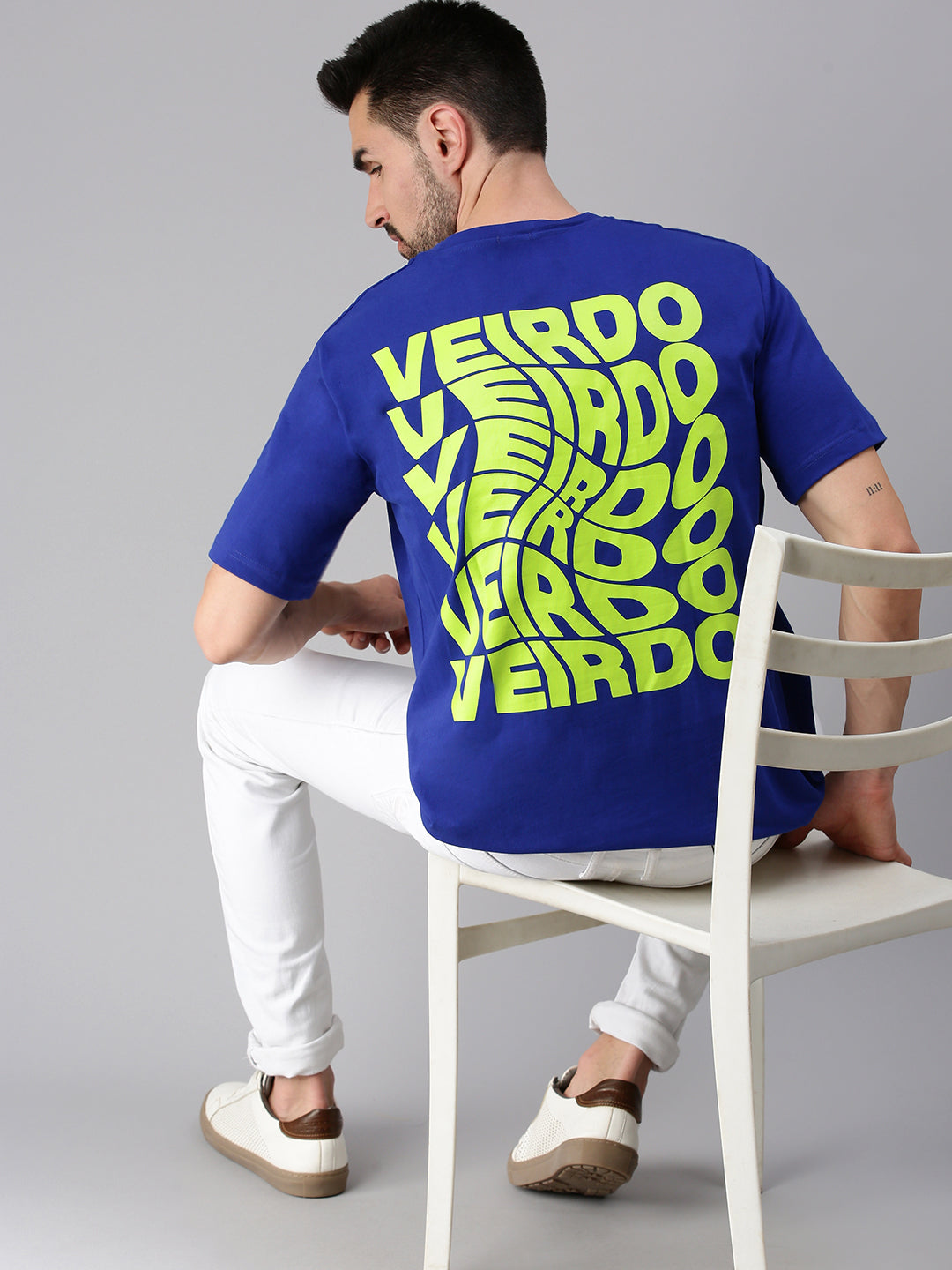 Veirdo Blue Oversized Back Graphic Printed Tshirt
