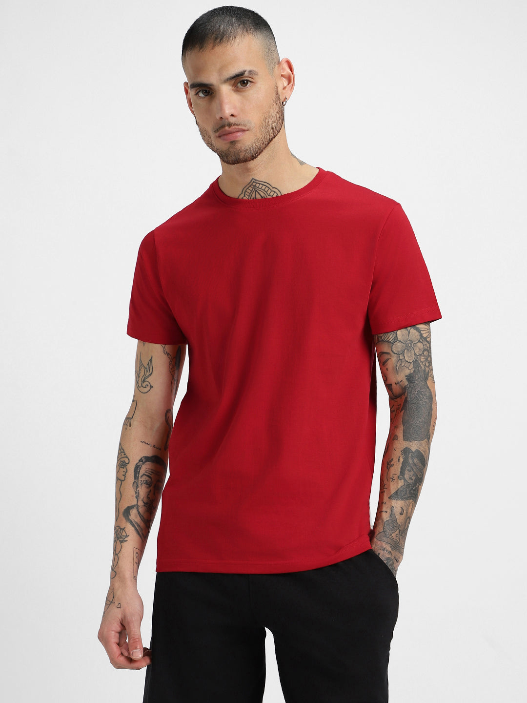 Red Plain Regular Fit T-shirt