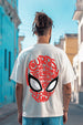 Spiderman White Oversized Back Typography Printed T-shirt