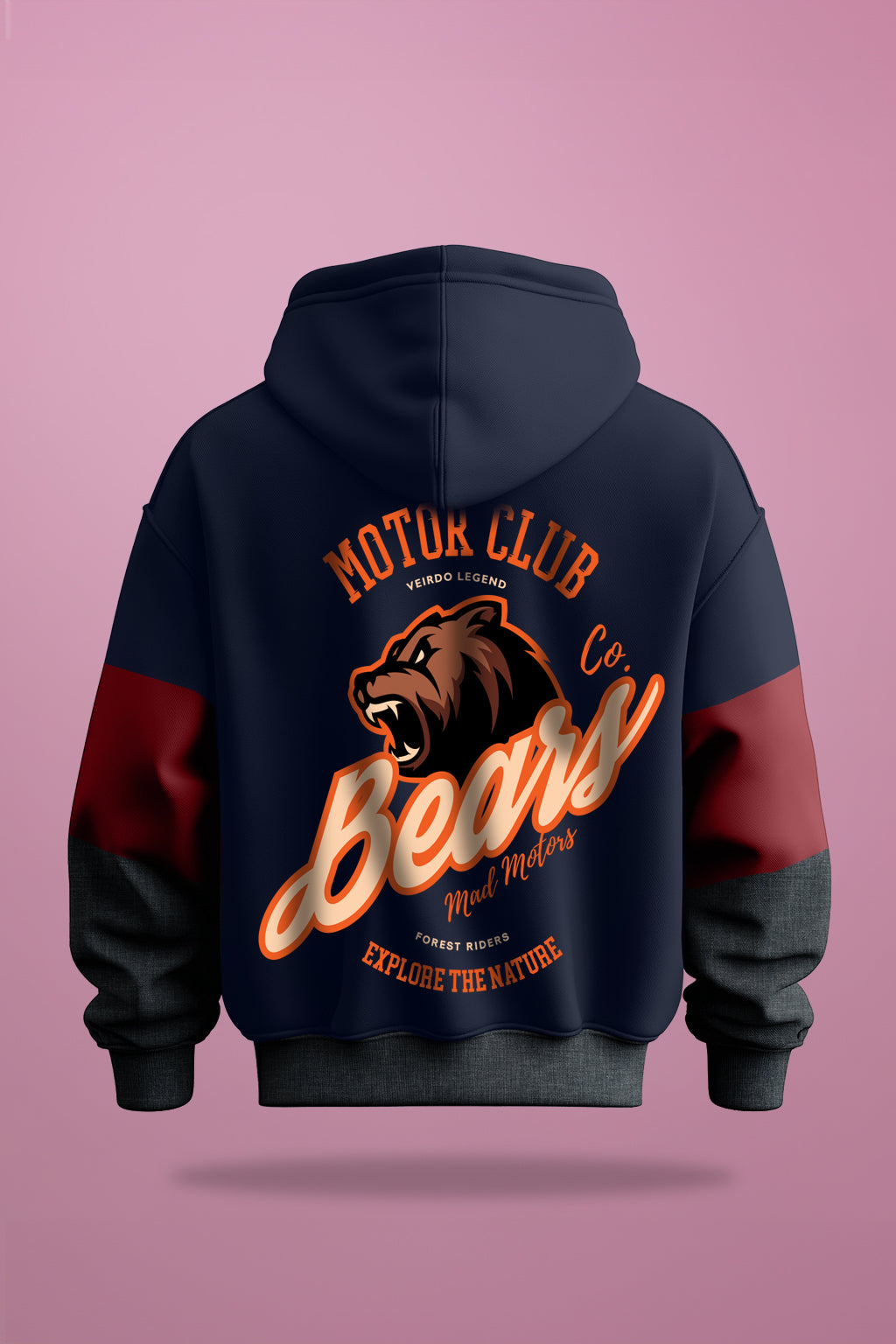 Motor Club Bears Maroon Printed Regular Fit Hoodie