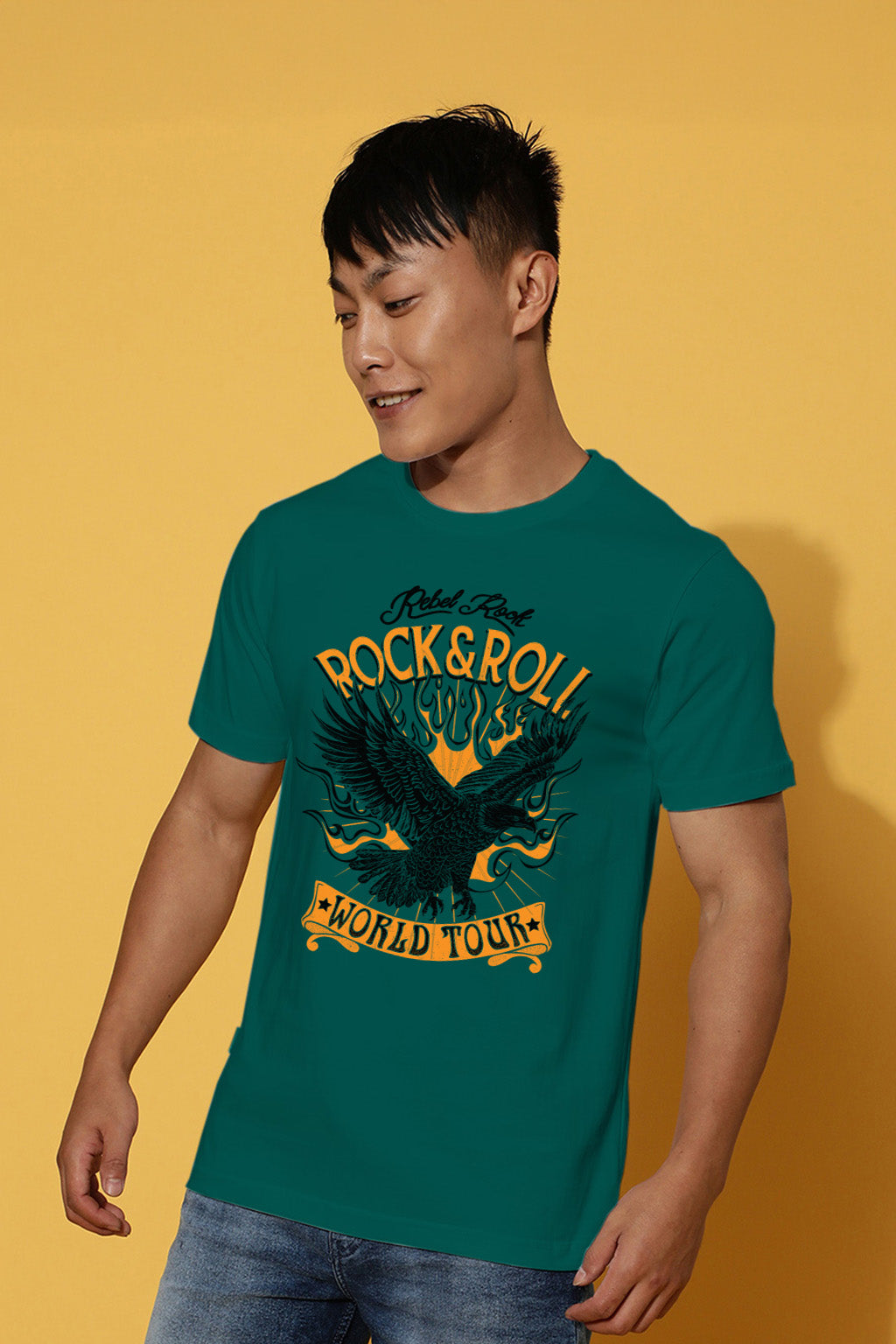 Rock And Roll Green Regular Fit Printed T-shirt