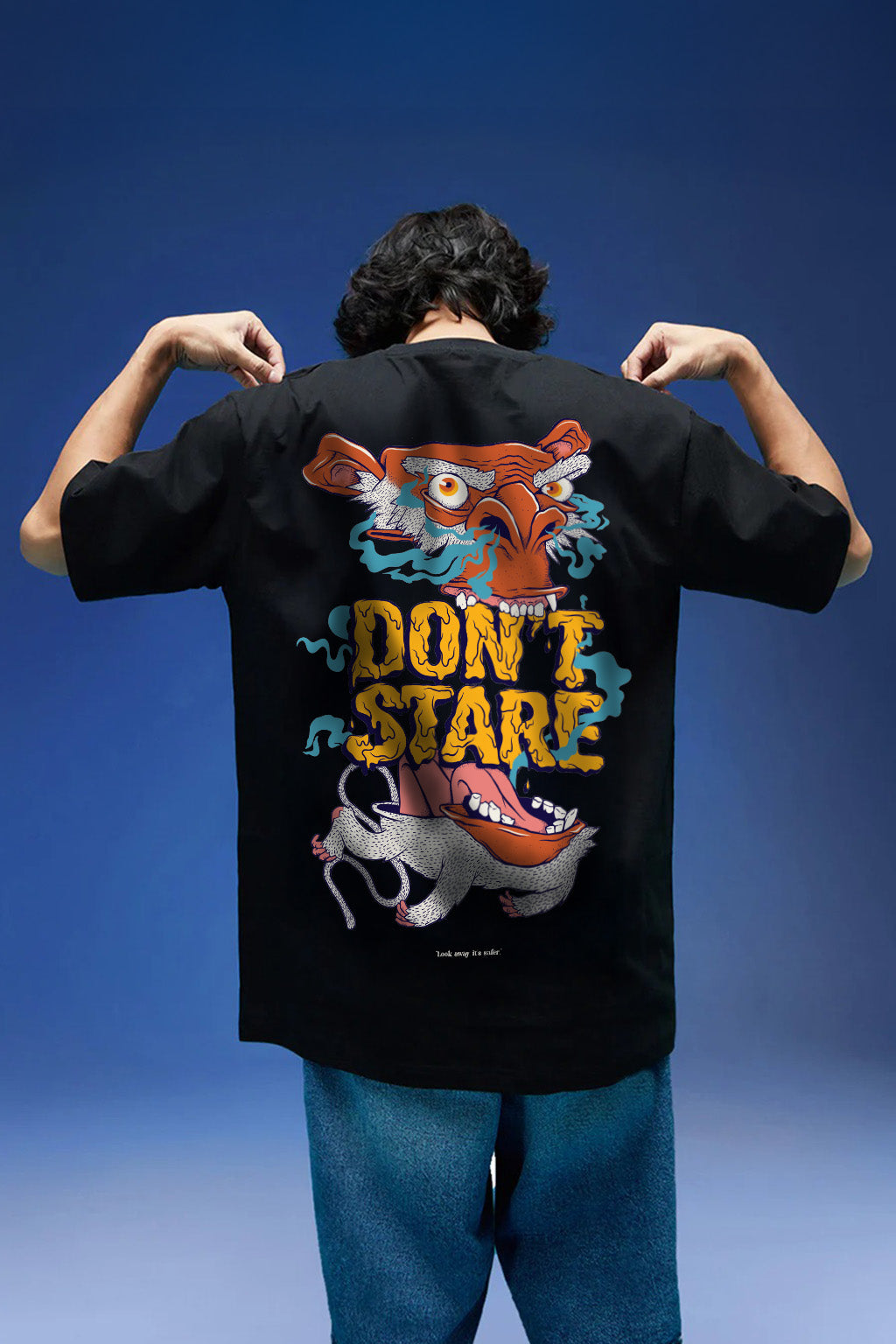Don't Stare Black Oversized Graphic Printed Exclusive T-shirt