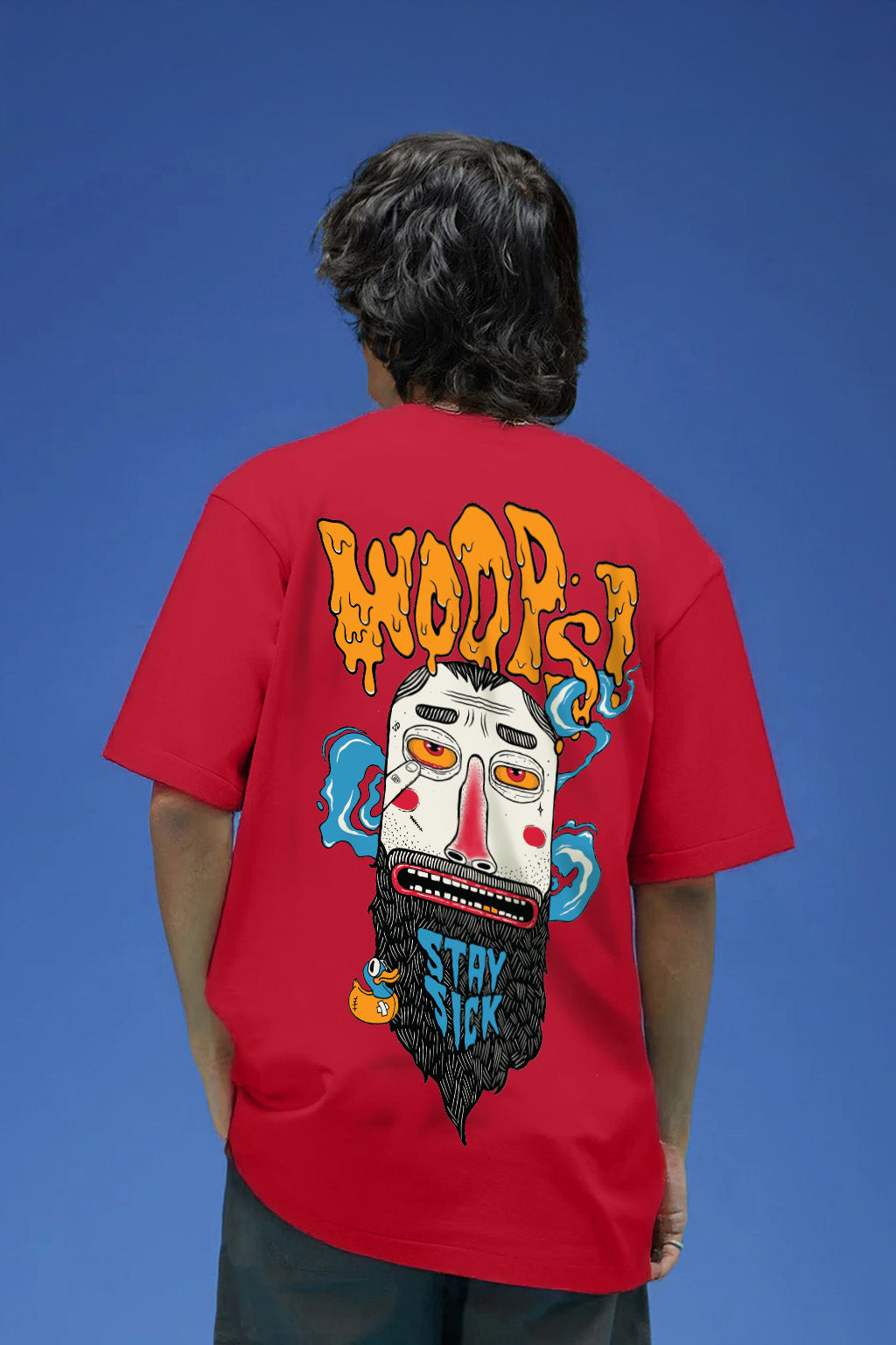 Stay Sick Red Oversized Puff Printed Exclusive T-shirt