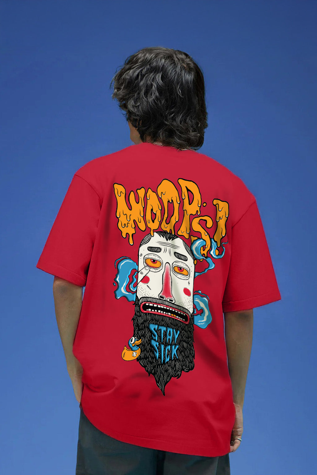 Stay Sick Red Oversized Puff Printed Exclusive T-shirt
