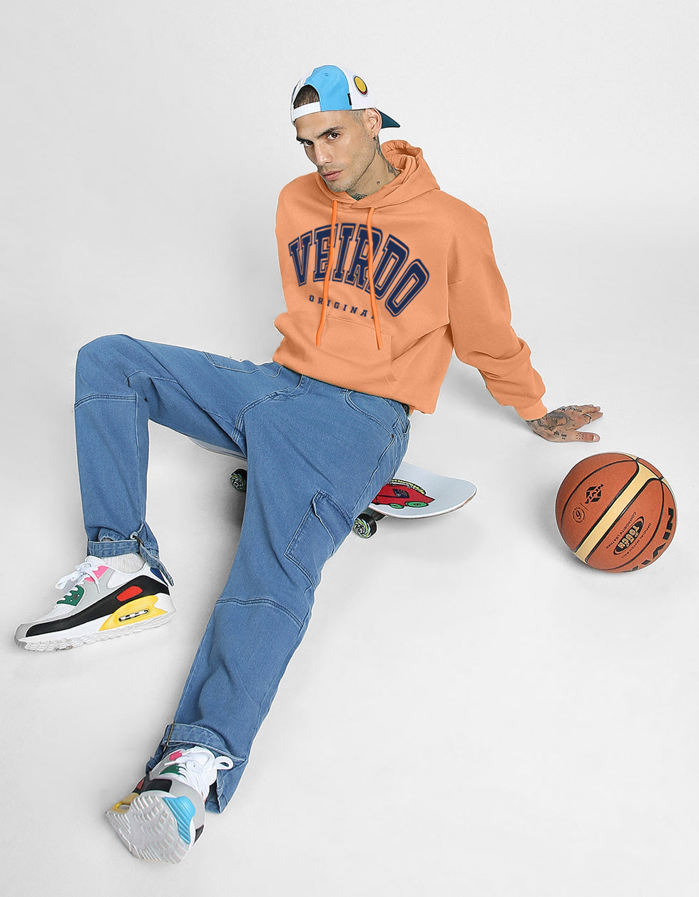 Veirdo Original Orange Front Printed Oversized Hoodie