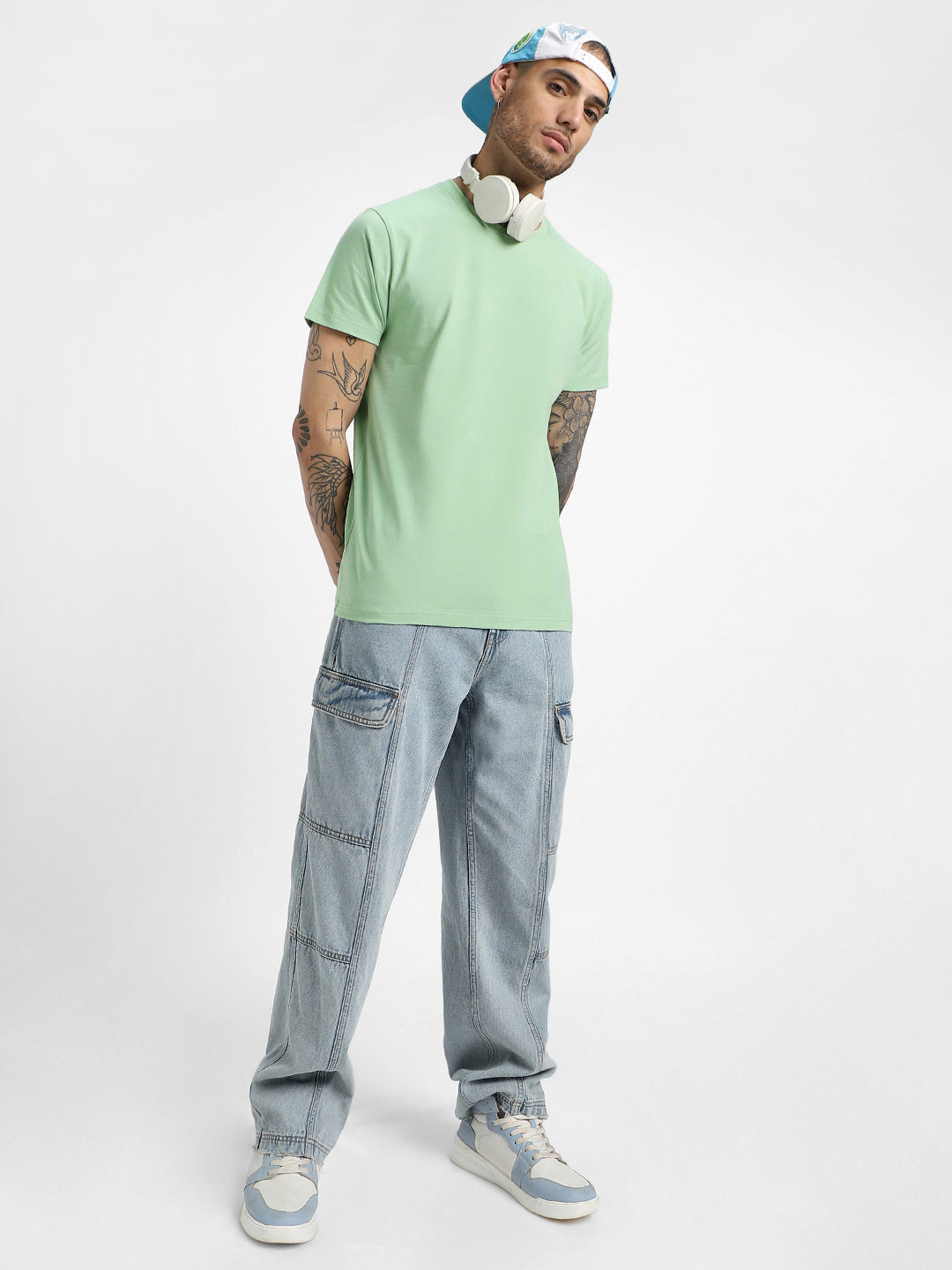 Fog Green Plain Regular Fit T-shirt