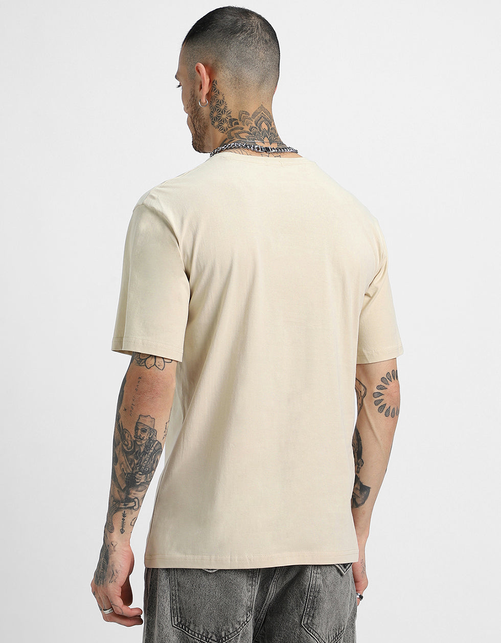 Dope Stuff Beige Oversized Front Graphic Printed T-shirt