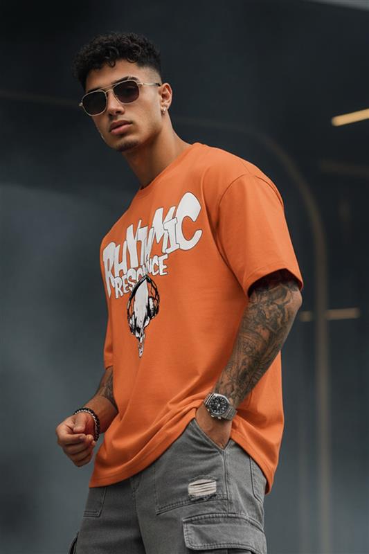 RHYTHMIC Orange Oversized Typographic Front Printed T-shirt
