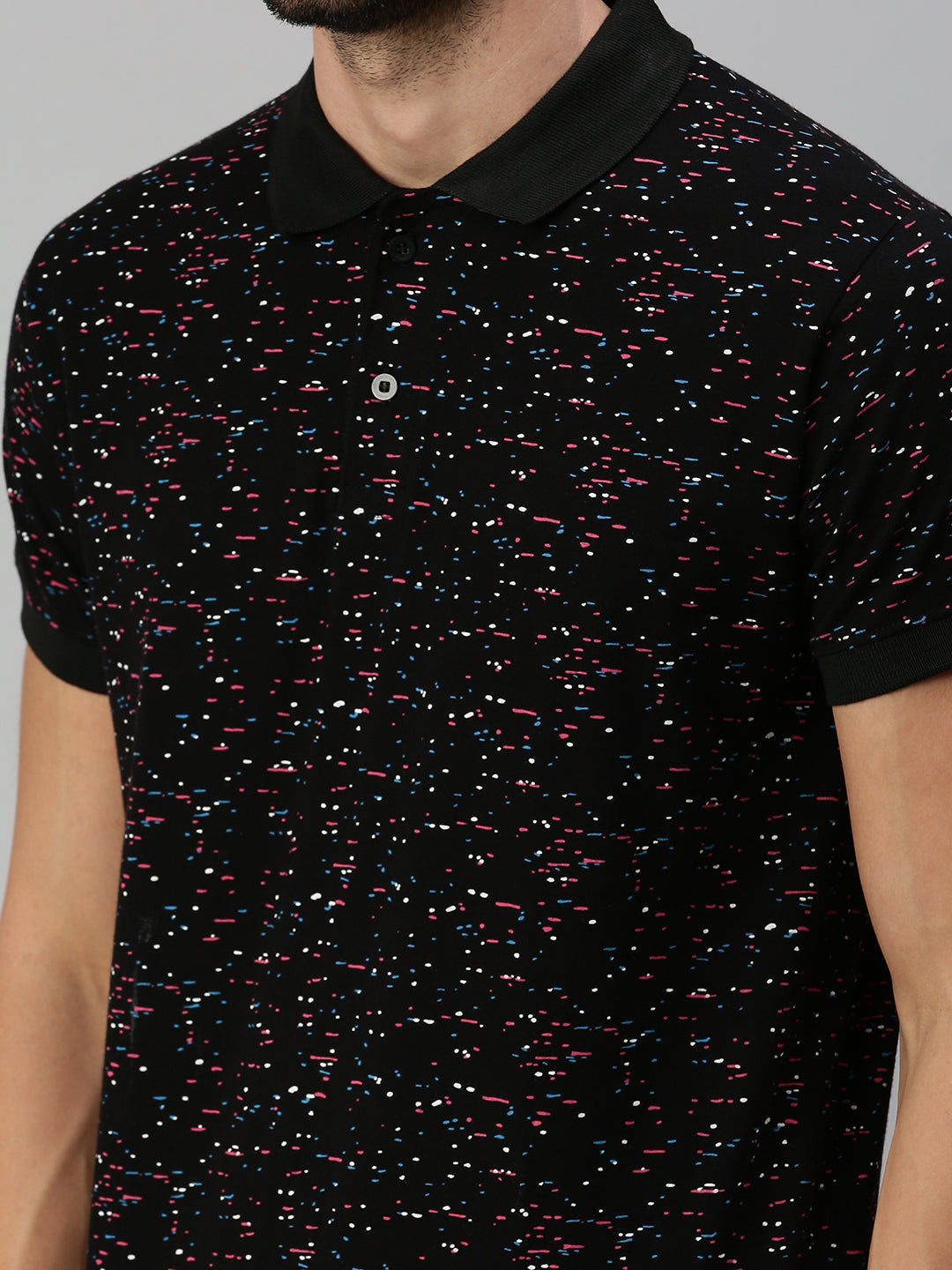 Black Printed Regular Fit Polo T-shirt
