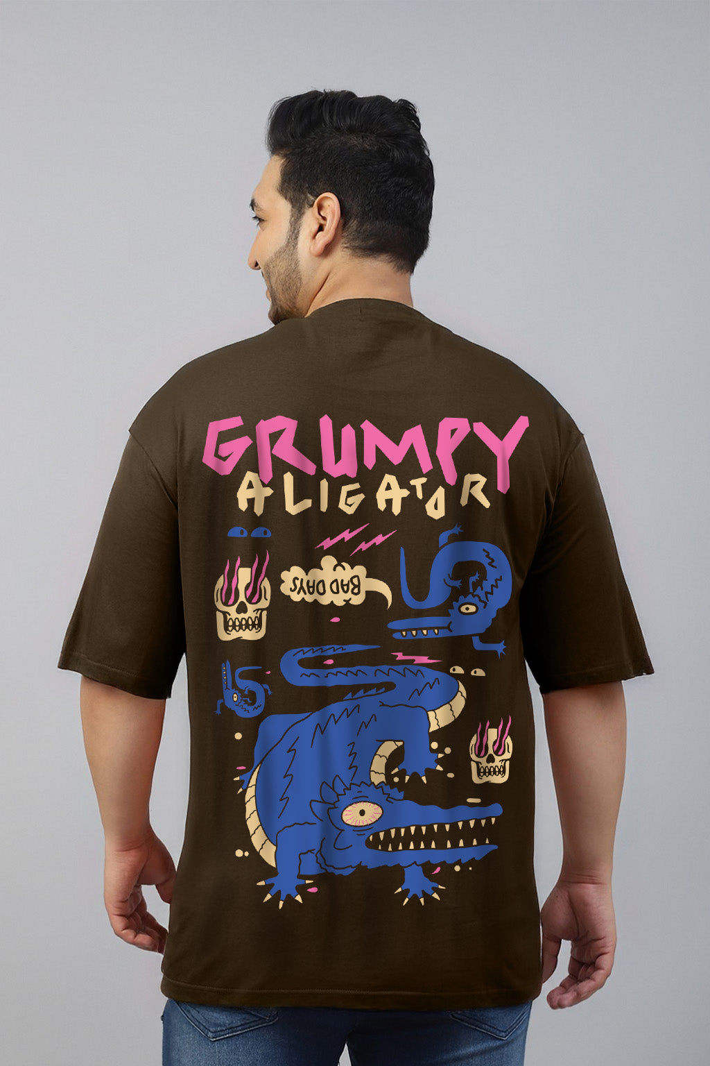 Aligator Brown Graphic Printed Plus Size T-shirt