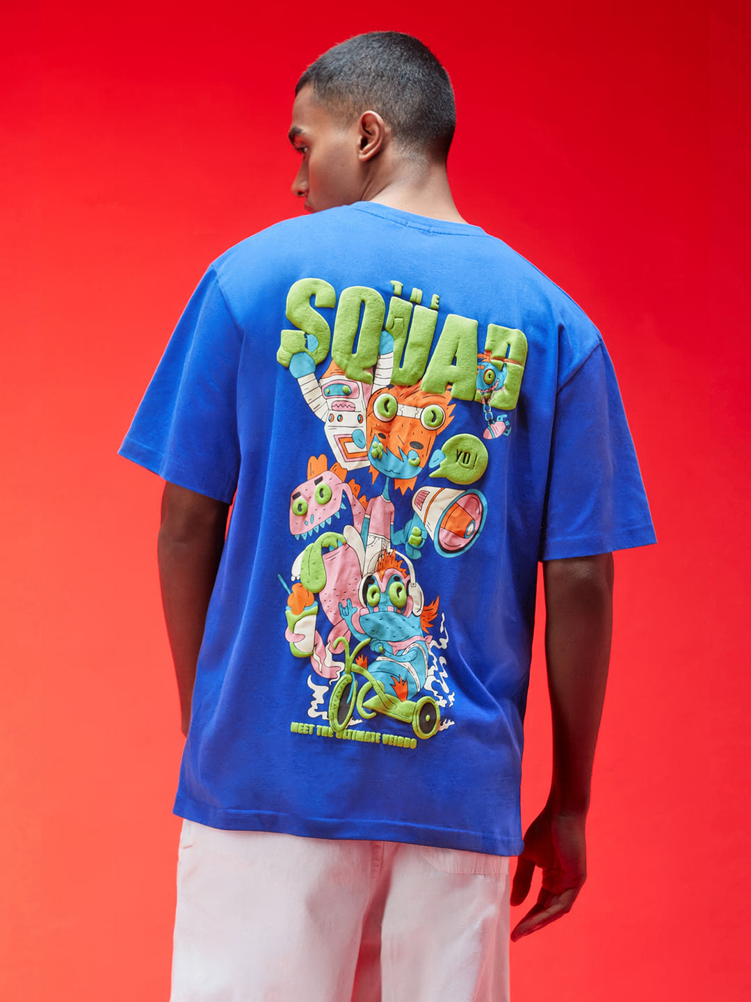 Squad Royal Blue Oversized Puff Printed Exclusive T-shirt