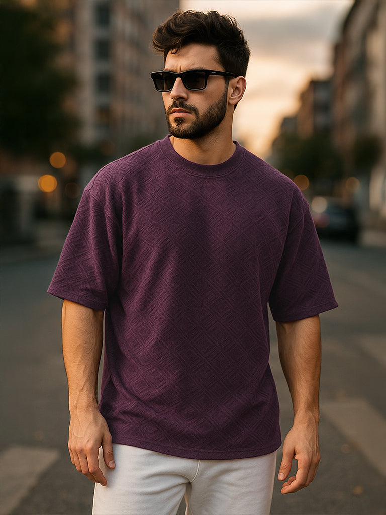 Maroon Jacquard Plain Oversized Exclusive T-shirt