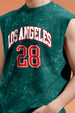 Los Angeles Green Oversized Printed Acid Wash Vest