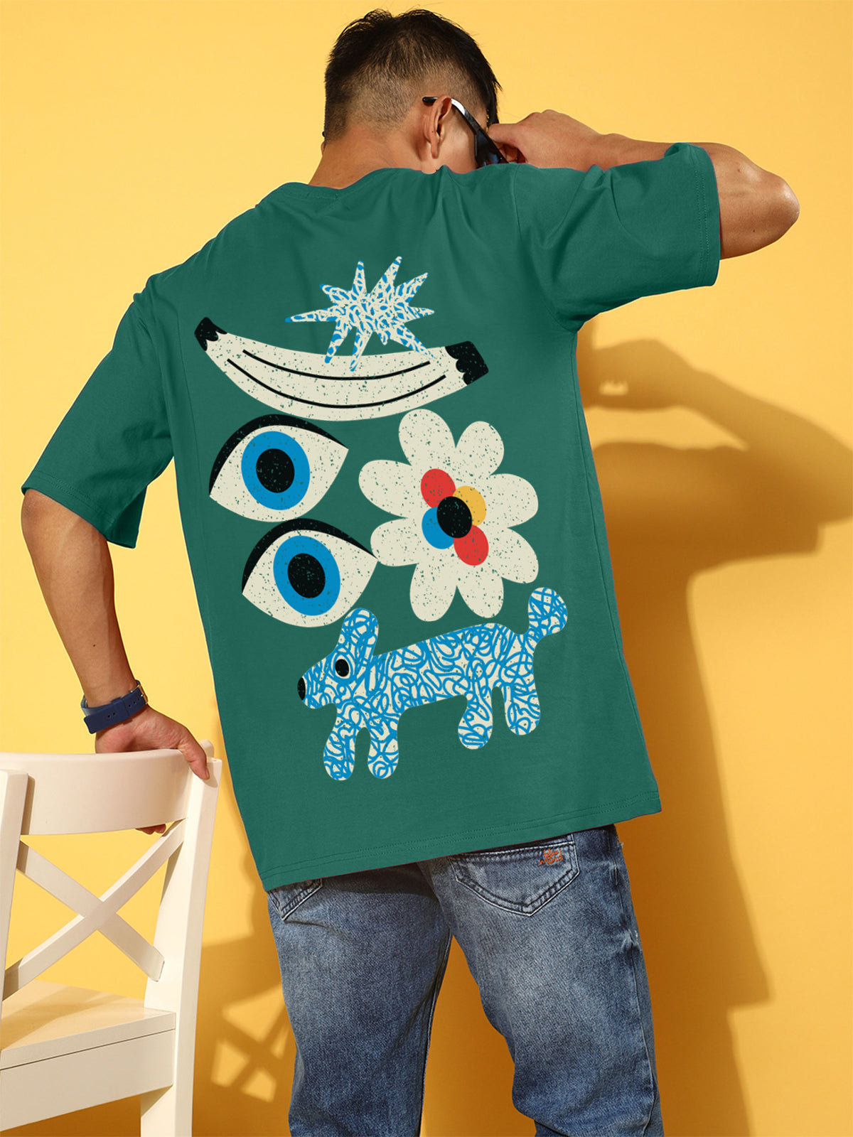 Eye Green Oversized Back Graphic Printed T-shirt