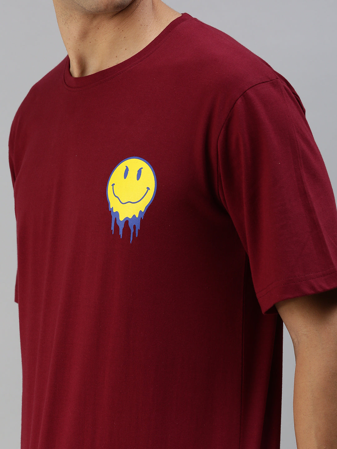 Smile Maroon Oversized Pocket Back Graphic Printed T-shirt