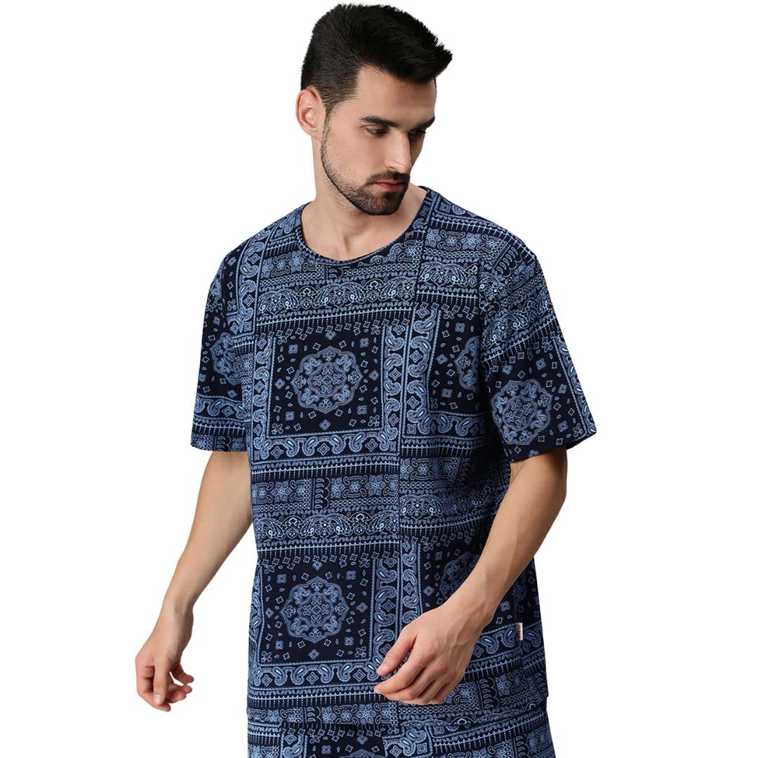 Paisley Navy Oversized All Over Printed T-shirt