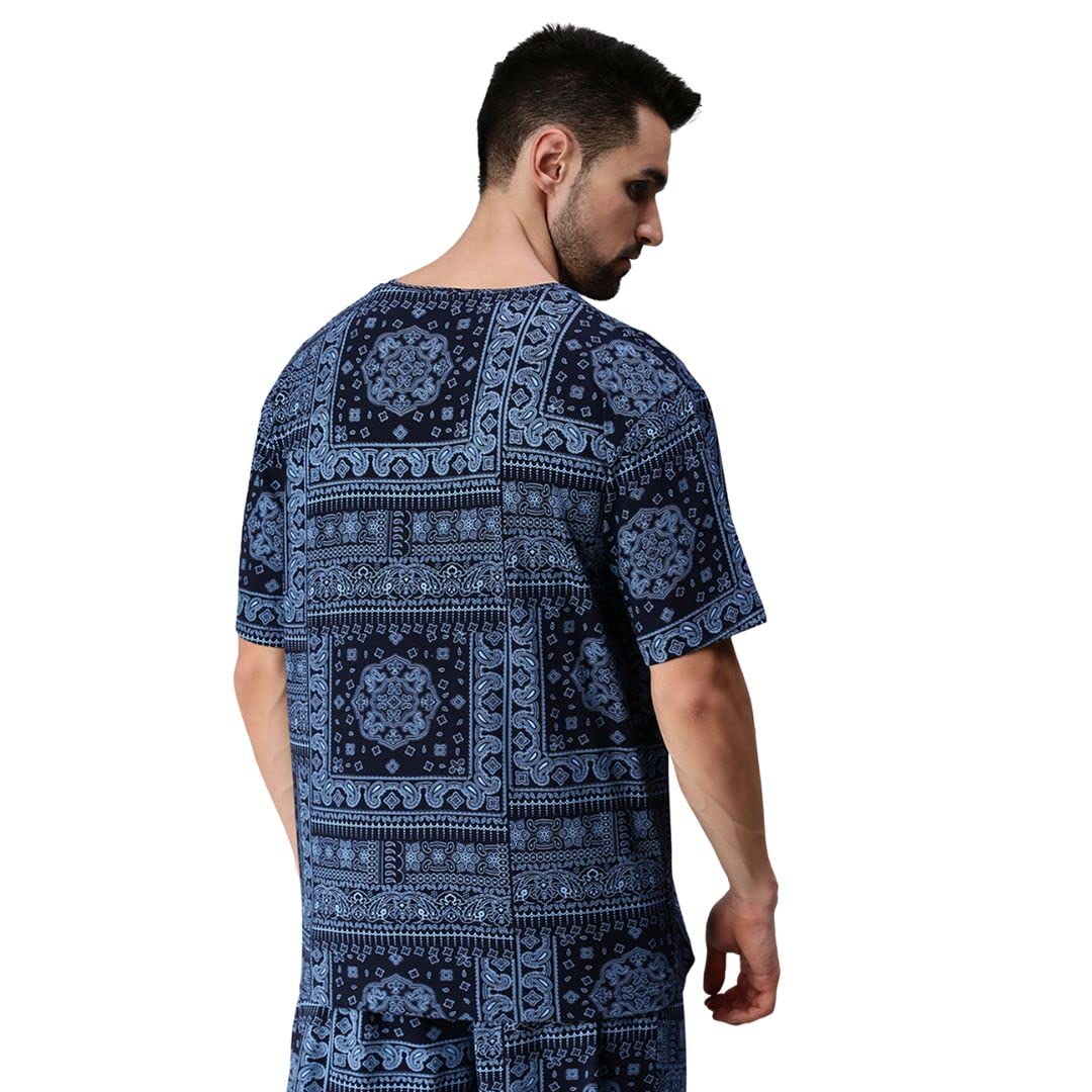 Paisley Navy Oversized All Over Printed T-shirt