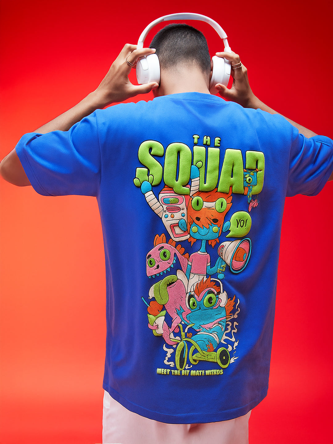 Squad Royal Blue Oversized Puff Printed Exclusive T-shirt