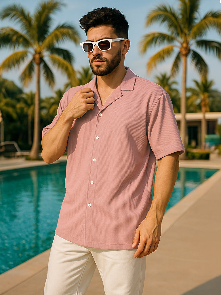 Peach Textured Plain Oversized Exclusive Shirt