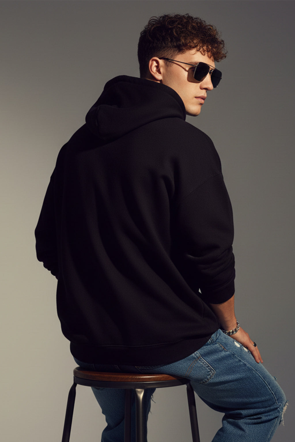Black Plain Oversized Fit Hoodie