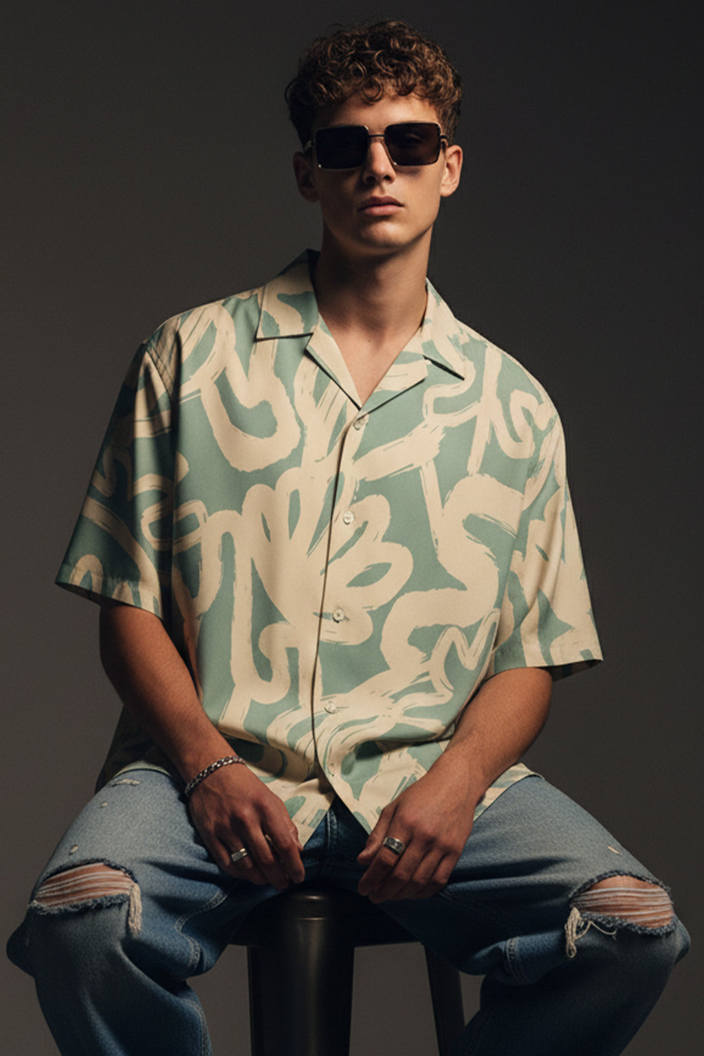 Coastal Canvas Beige All Over Print Oversized Exclusive Shirt