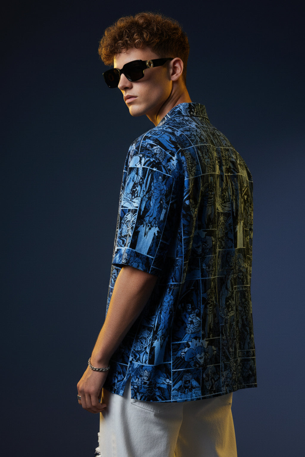 Comic Strip Blue All Over Print Oversized Exclusive Shirt