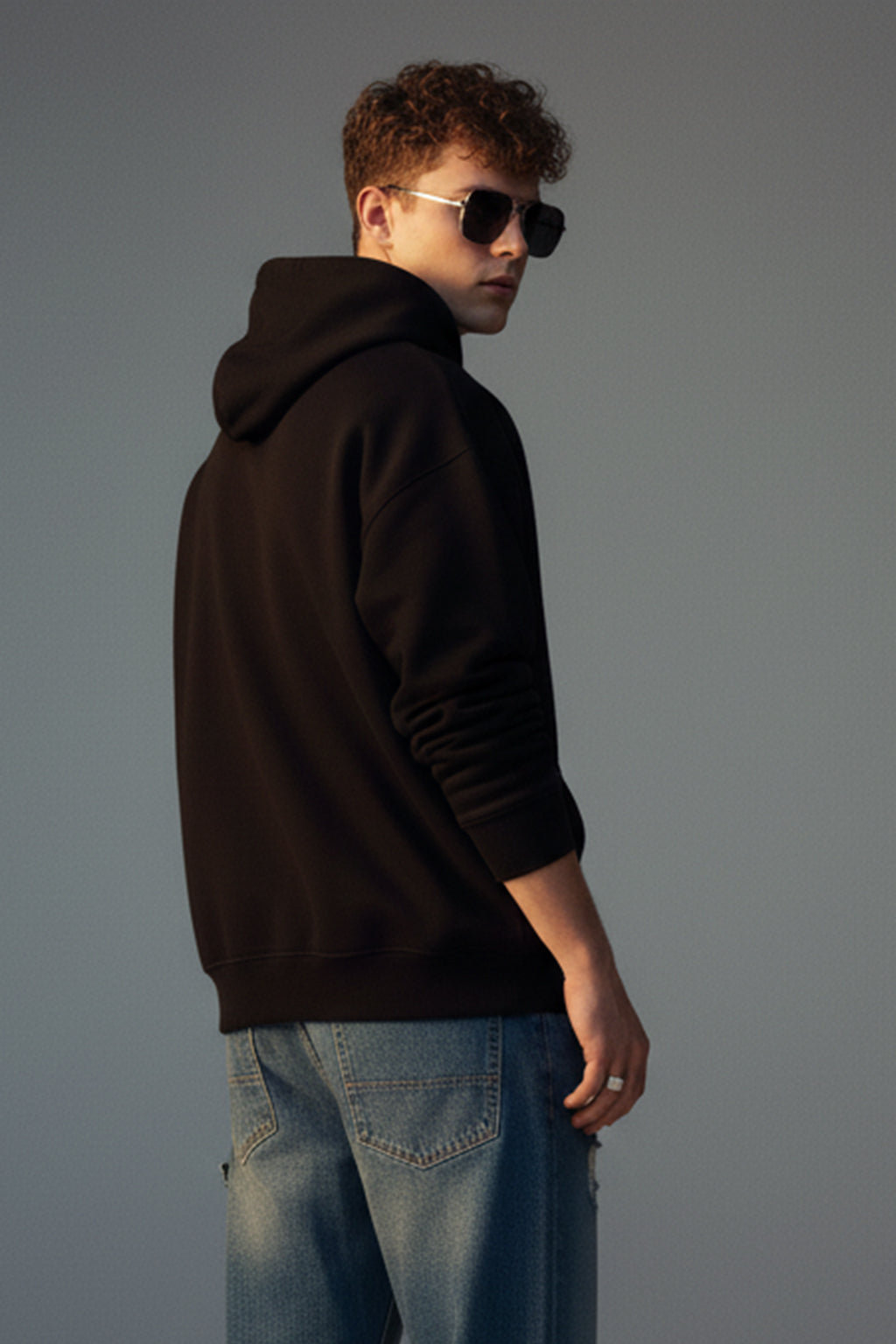 Curly Records Black Oversized Printed Hoodie