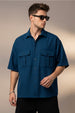 Navy Oversized Half Sleeve Dual Pocket Utility Exclusive Shirt