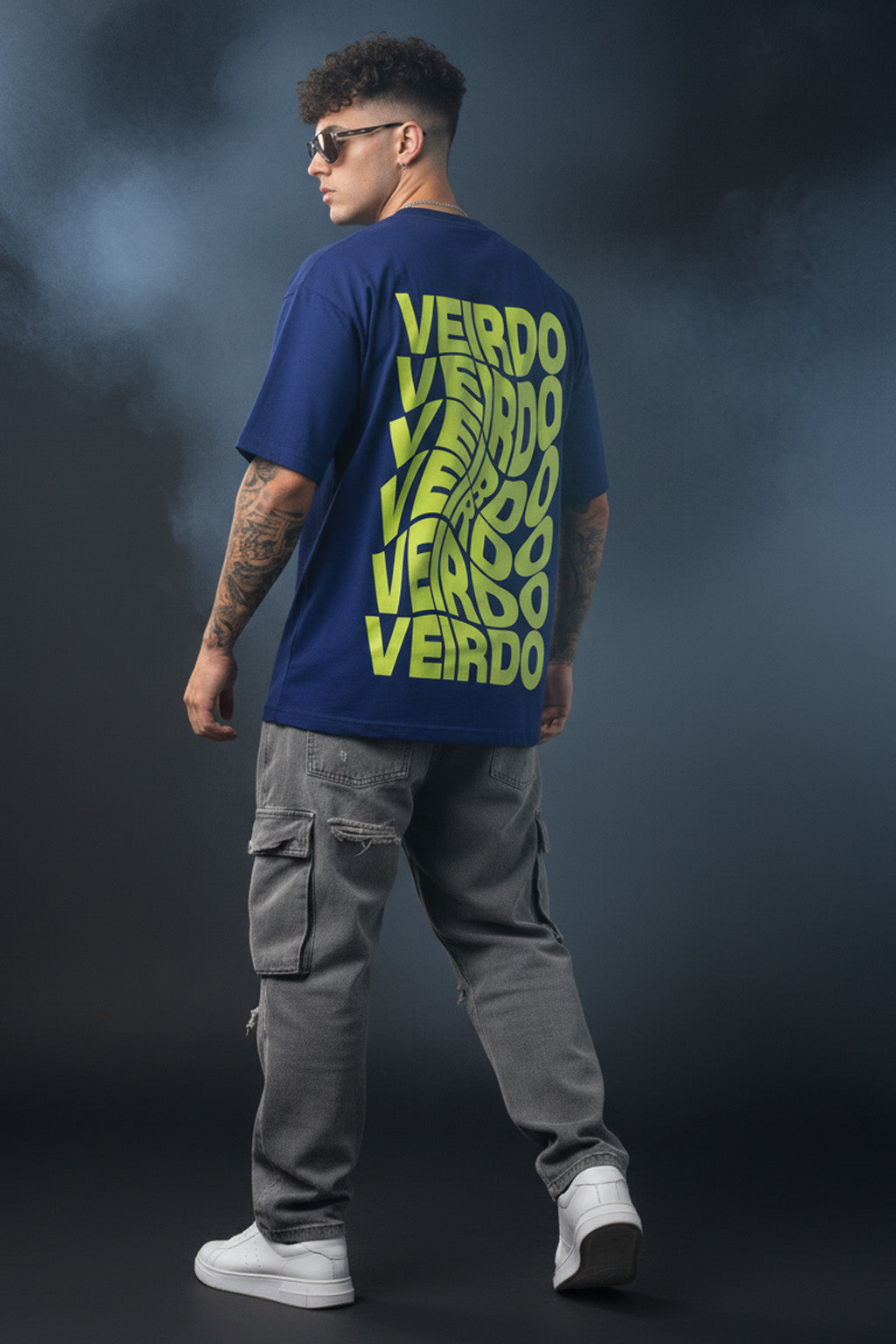 Veirdo Blue Oversized Back Graphic Printed T-shirt