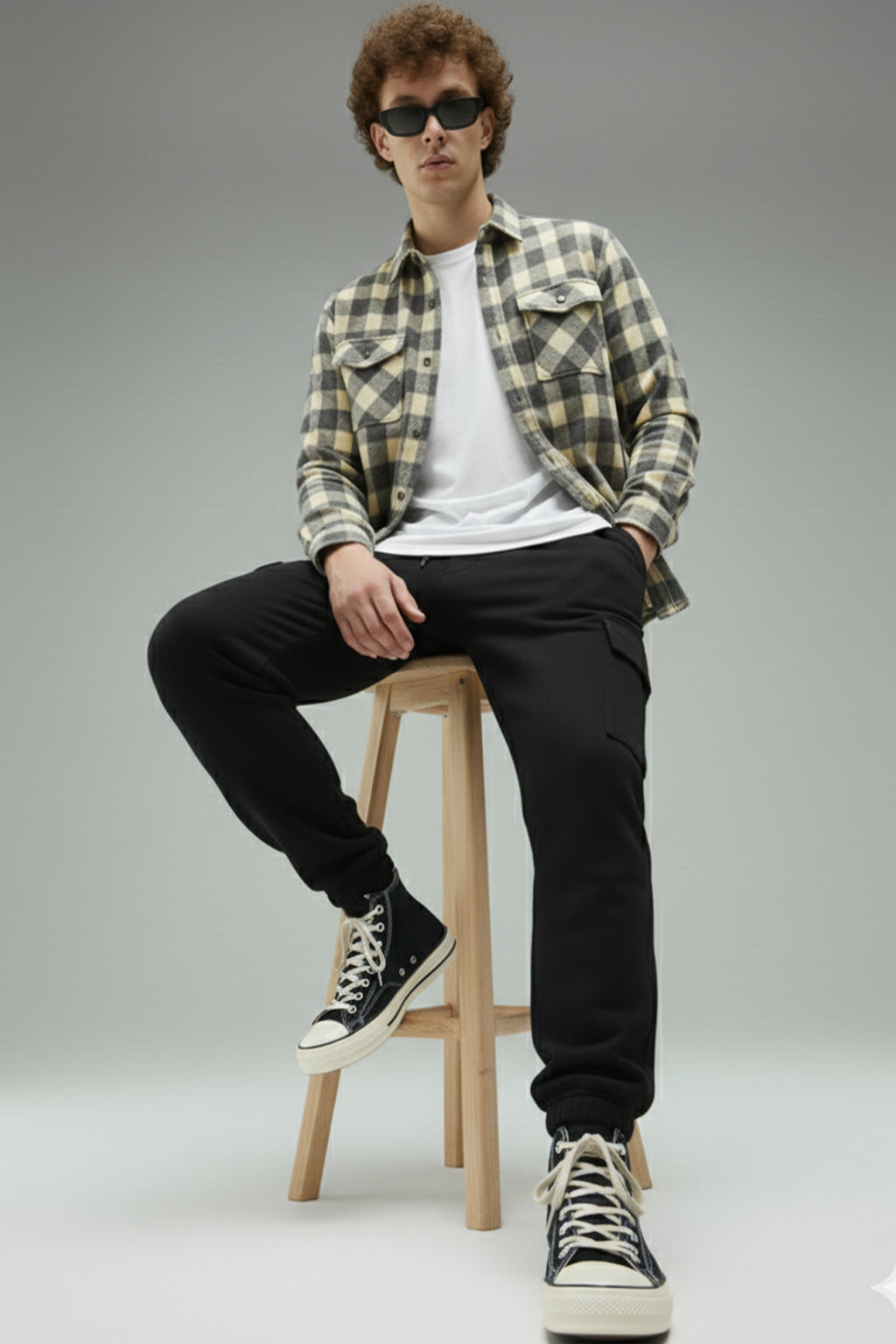 Black Solid Baggy Fit Cargo Joggers