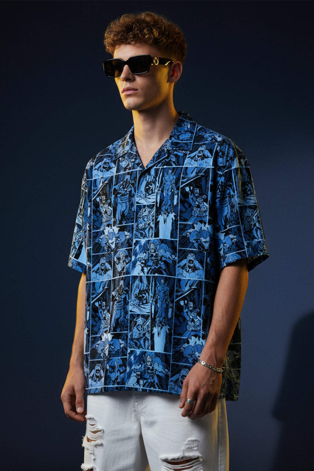 Comic Strip Blue All Over Print Oversized Exclusive Shirt