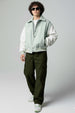Olive Cut-n-sew Panel Woven Exclusive Cargo Pants with Rivets & Turn-up Hem