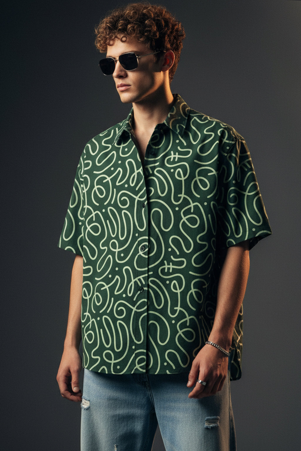 Abstract Maze Green All Over Print Oversized Exclusive Shirt
