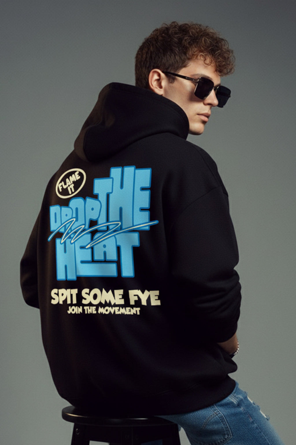 Drop The Heat Black Oversized Printed Hoodie
