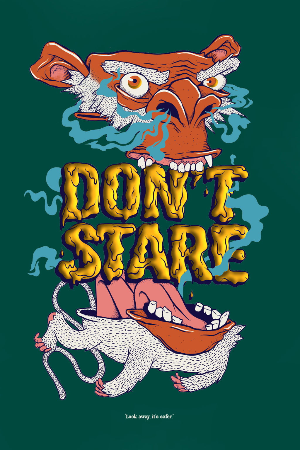 Don't Stare Green Oversized Puff Printed Exclusive T-shirt